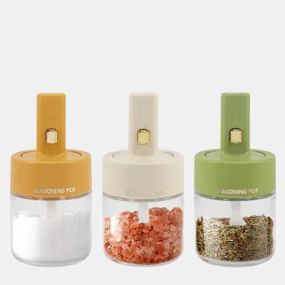 Vigor Condiment Pots Spice Jars With Spoons, Salt Jar Set For Sugar Pepper In Green