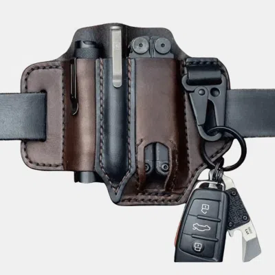 Vigor Cross Border Spot Edc Leather Knife Case Flashlight Tactical Leather Case Retro Outdoor Tool Sports  In Black
