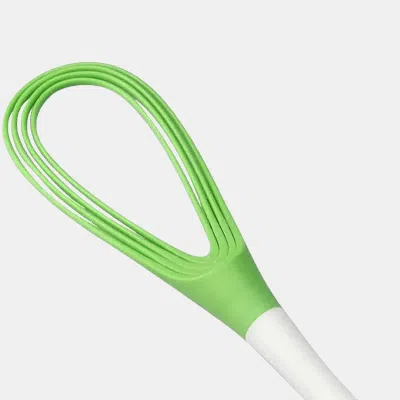 Vigor Heat Resistant Kitchen Silicone Whisks For Non-stick Cookware, Balloon Flat Rotatable Egg Beater In Green