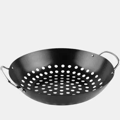 Vigor High Quality Round Grill Wok With Handle For Big Green Egg Veggie Basket Bbq Accessory Barbecue In Black