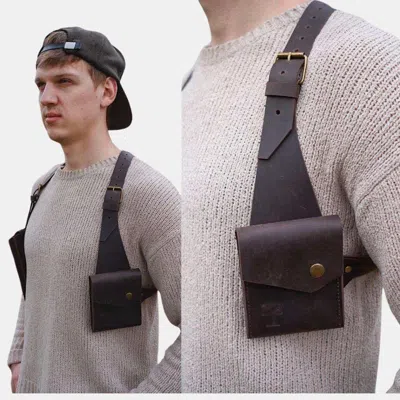 Vigor Hip-hop Men Leather Shoulder Holster Bag Sleeveless Harness Vest Bag Tactical Vest Waistcoats In Burgundy