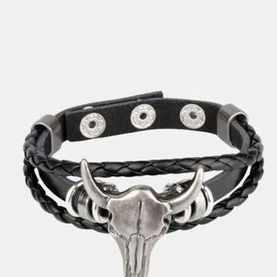 Vigor Perfect Classy And Trendy Rock Look Bull Head Braided Leather Bracelet Ad-ons On Shows In Black
