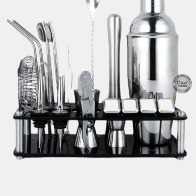 Vigor Perfect Party Boy Gift 23-piece Stainless Steel Bartender Kit With Acrylic Stand & Cocktail Recipes In Metallic