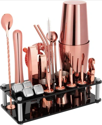 Vigor Perfect Party Boy Gift 23-piece Stainless Steel Bartender Kit With Acrylic Stand & Cocktail Recipes In Pink