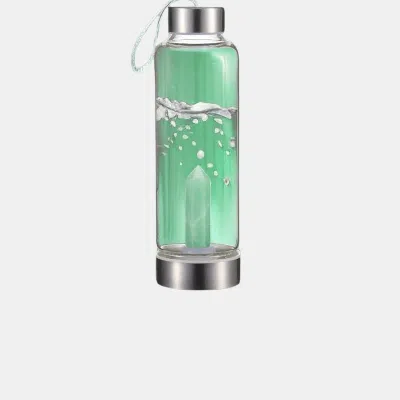 Vigor Premium Quality Quartz Glass Water Bottle, Transparent Water Bottle, Gemstone Center Inlaid Obelisk, In Green