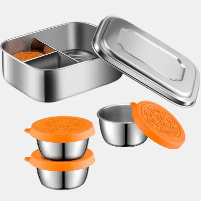 Vigor Stainless Steel Bento Box Set, Lunch Containers 3 Sections Portion Control In Orange