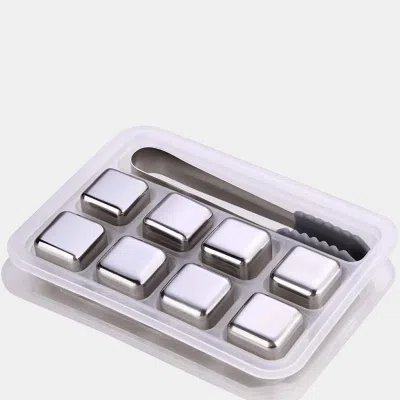 Vigor Stainless Steel Reusable Ice Cubes With Barman Tongs And Freezer Tray In Gray