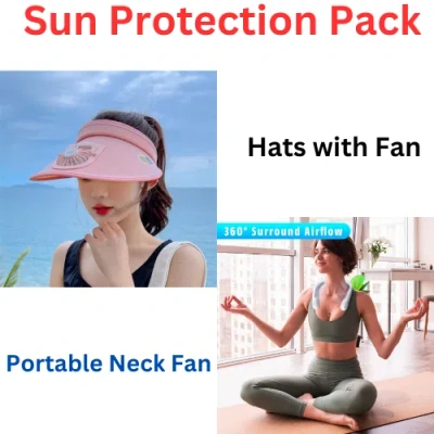 Vigor Sun Visor Hats With Fan & Portable Neck Fan Pack In Black