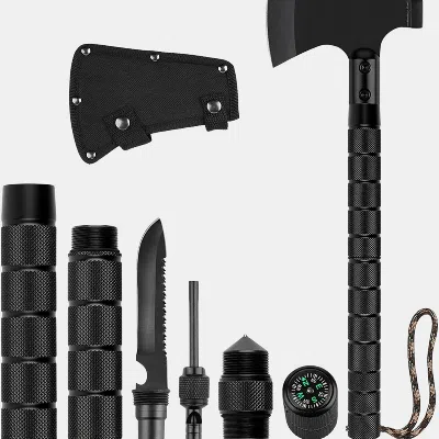 Vigor Survival Hatchet & Camping Axe With Fixed Blade Knife Combo Set, Full Tang Tactical Axe For Outdoor In Burgundy