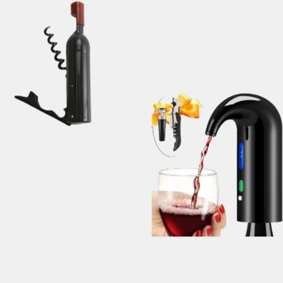 Vigor Wine Aerator Electric Wine Decanter & Magnetic Bottle Opener Stick Pack In Black