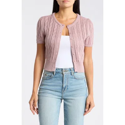 Vigoss Crop Pointelle Short Sleeve Cardigan