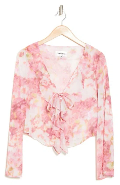 Vigoss Abstract Floral Ruffle Top In Pink Combo