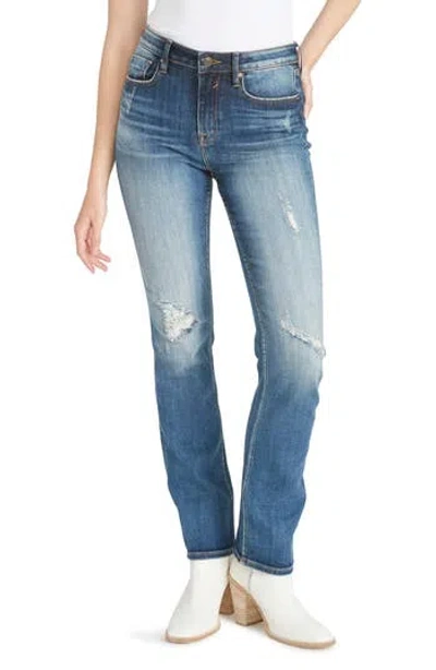 Vigoss Ace Destroyed High Waist Straight Leg Jeans In Blue