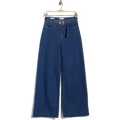 Vigoss Belted High Waist Wide Leg Palazzo Jeans In Blue
