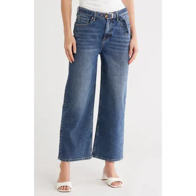 Vigoss Belted Wide Leg Jeans In Blue