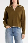 Vigoss Blanket Stitch Collared Pullover Sweater In Green