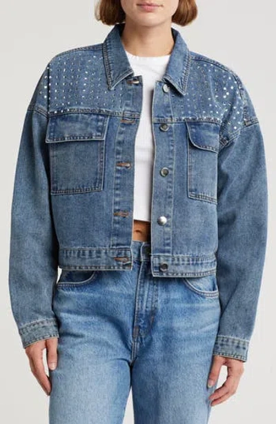 Vigoss Bling Denim Shacket In Medium Wash