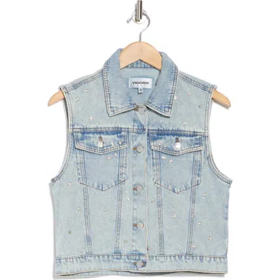 Vigoss Bling Denim Trucker Vest In Light Wash