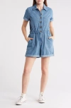 Vigoss Button Front Denim Romper In Medium Wash