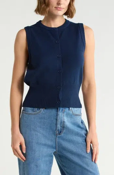 Vigoss Button Sweater Vest In Navy