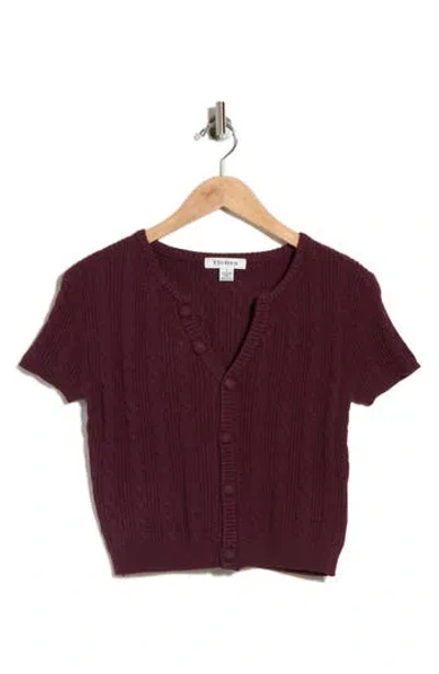 Vigoss Cable Short Sleeve Cardigan In Brown
