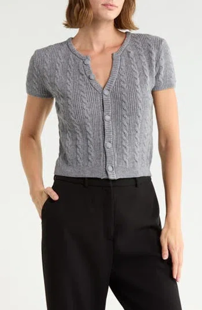 Vigoss Cable Short Sleeve Cardigan In Gray