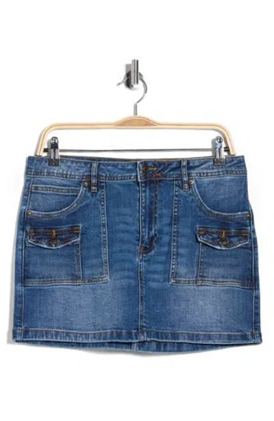 Vigoss Cargo Pocket Denim Miniskirt In Blue