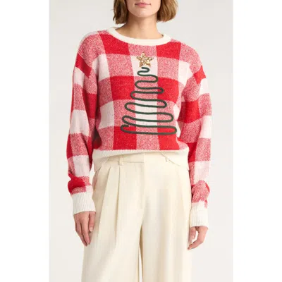 Vigoss Checkered Tree Sweater In Red
