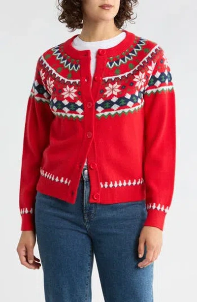 Vigoss Christmas Fair Isle Cardigan In Red