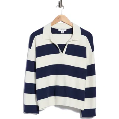 Vigoss Collared Striped Sweater In Crme/ Navy