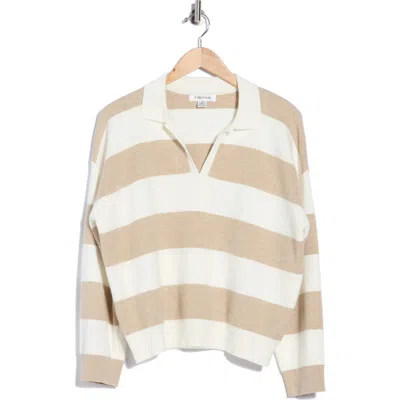 Vigoss Collared Striped Sweater In Crme/ Oatmeal