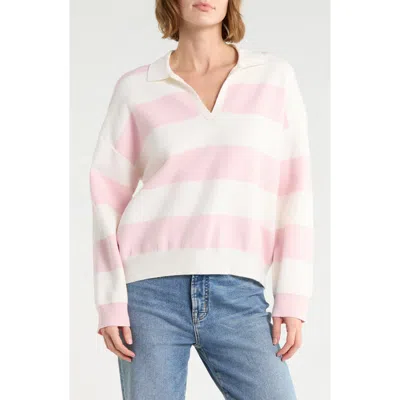 Vigoss Collared Striped Sweater In Crme/ Pink