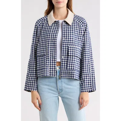 Vigoss Corduroy Collar Gingham Shirt Jacket In Blue