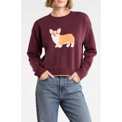 Vigoss Corgi Crop Crewneck Sweater In Burgundy