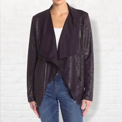 Vigoss Crackled Suede Moto Jacket In Black In Purple