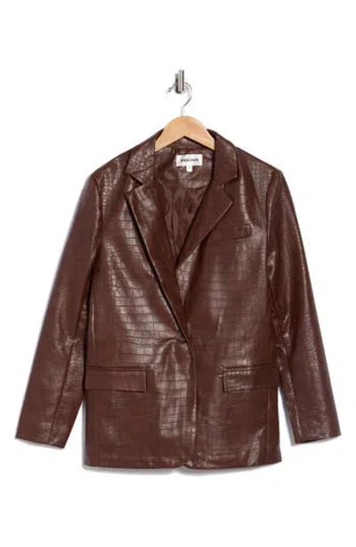 Vigoss Croc Embossed Faux Leather Blazer In Brown
