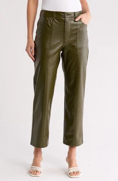 Vigoss Croc Embossed Faux Leather Crop Pants In Olive