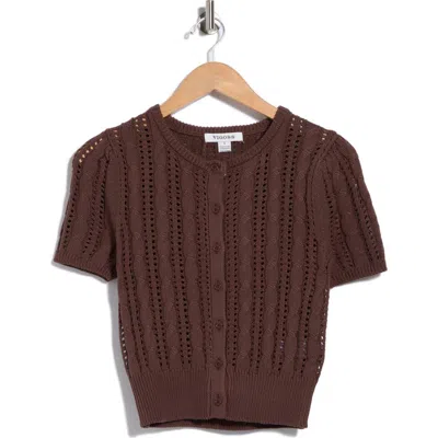 Vigoss Crop Pointelle Short Sleeve Cardigan In Multi