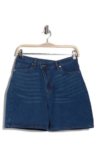 Vigoss Cross Waist Denim Bermuda Shorts In Blue