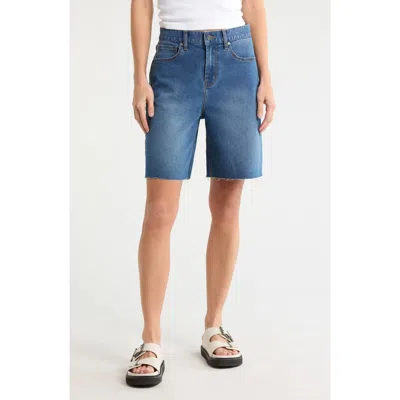 Vigoss Cutoff High Waist Bermuda Denim Shorts In Blue