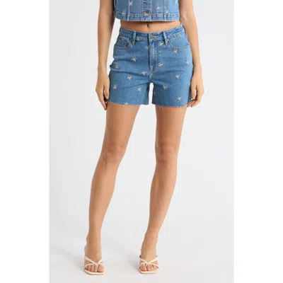 Vigoss Daisy Embroidered Cutoff Denim Shorts In Multi