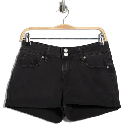 Vigoss Double Button Cuffed Denim Shorts In Black