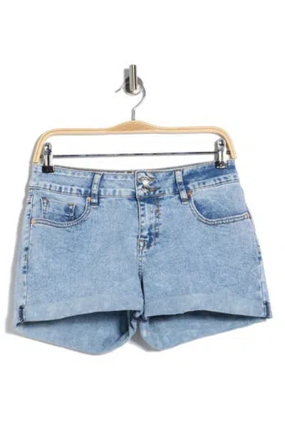 Vigoss Double Button Cuffed Denim Shorts In Blue