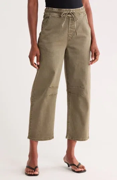 Vigoss Drawstring High Waist Barrel Leg Jeans In Olive