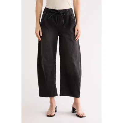 Vigoss Drawstring Waist Crop Barrel Leg Jeans In Black