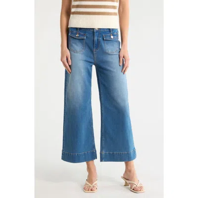 Vigoss Dylan Braid Waist Wide Leg Jeans In Blue