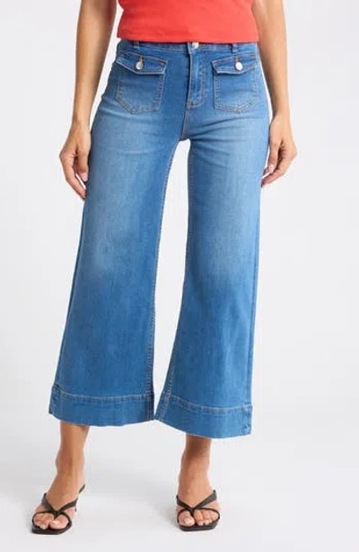 Vigoss Dylan Braided Waist Ankle Wide Leg Jeans In Blue