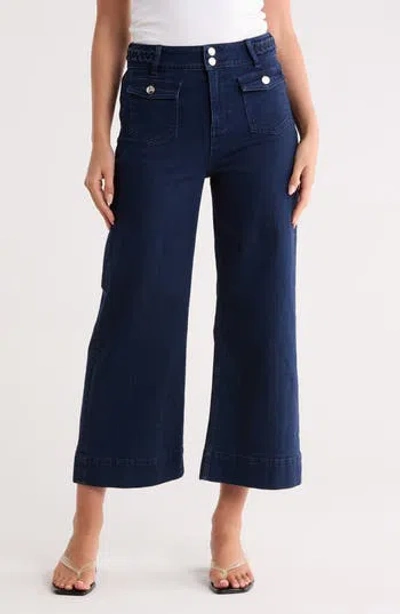 Vigoss Dylan Braided Waist Wide Leg Jeans In Dark Wash