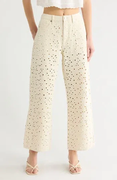 Vigoss Embroidered Eyelet High Waist Straight Leg Jeans In Multi