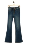 Vigoss Exposed Button High Waist Bootcut Jeans In Blue